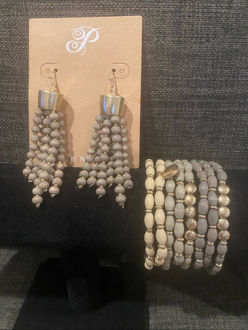Plunder Beaded Tassel Drop Earrings and Multi-Row Beaded Bracelet Set NWOT